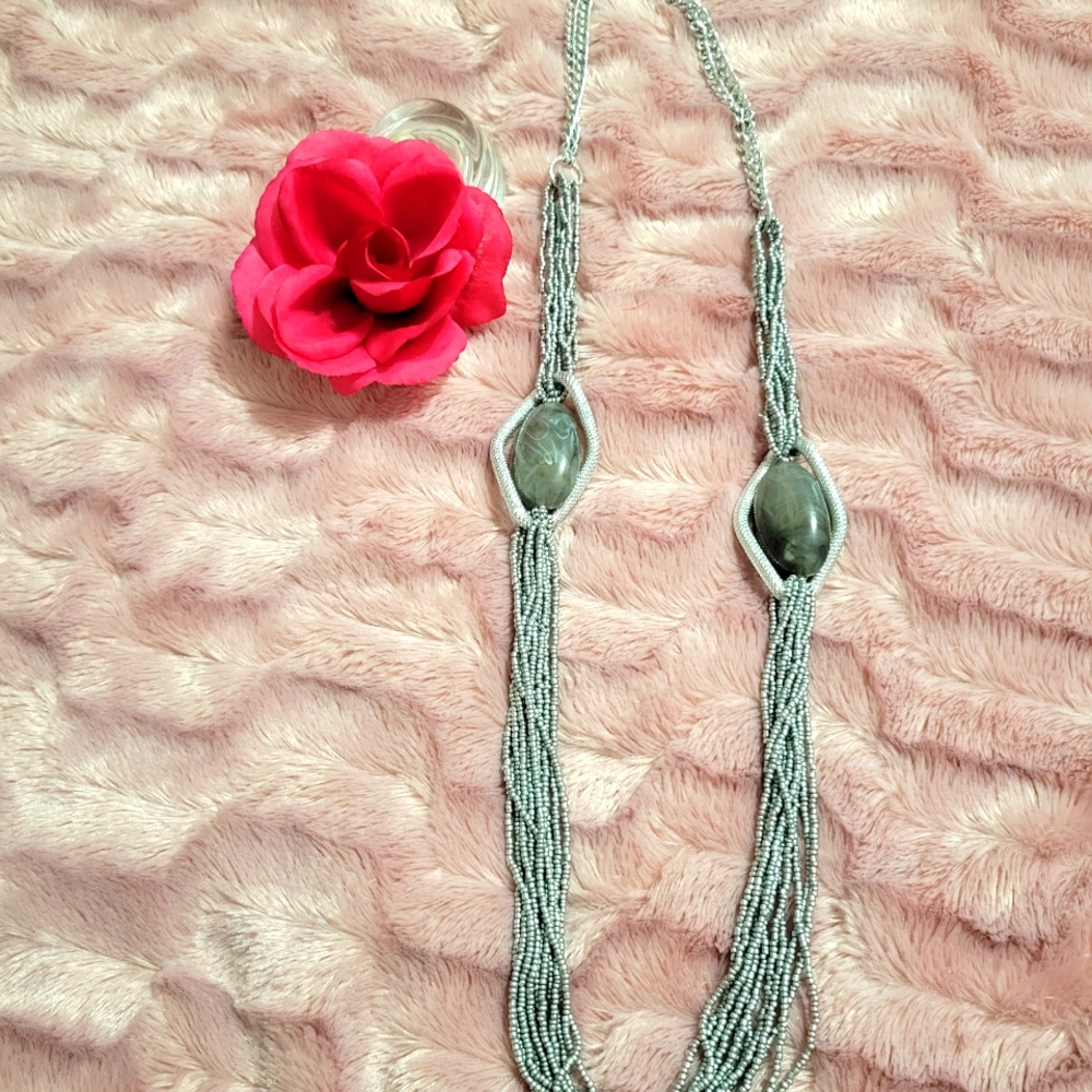Long Stone Silver Necklace